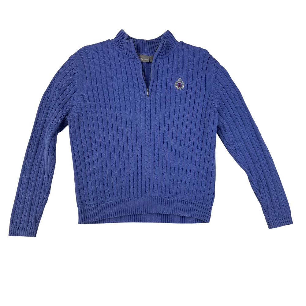 Croft & Barrow Sweater Women L Blue Pullover Quarter Zip Cable Knit‎ Cotton